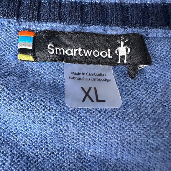 Smartwool Sweater Men’s XL Blue Wool Polyester Nylon Blend V-Neck Pullover Knit - Picture 5 of 10
